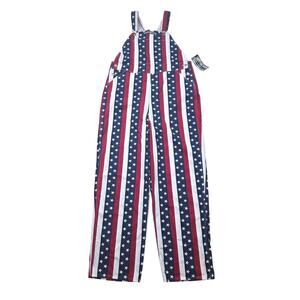 Game Bibs Overalls Adult L USA American Flag Stars Stripes Patriotic NWT